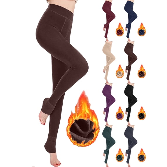 Womens Leggings -200g Fleece Lined Stretchy Pants Fall/Winter High-waist Casual Lounging