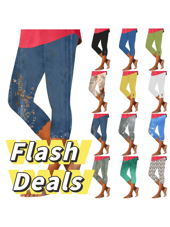 Womens Leggings Womens Capri Leggings Summer Plus Size Capris Workout Yoga High Waisted Capri Pants Casual Pull on Capris with Pockets Stretchy Leggings Compression Pants L