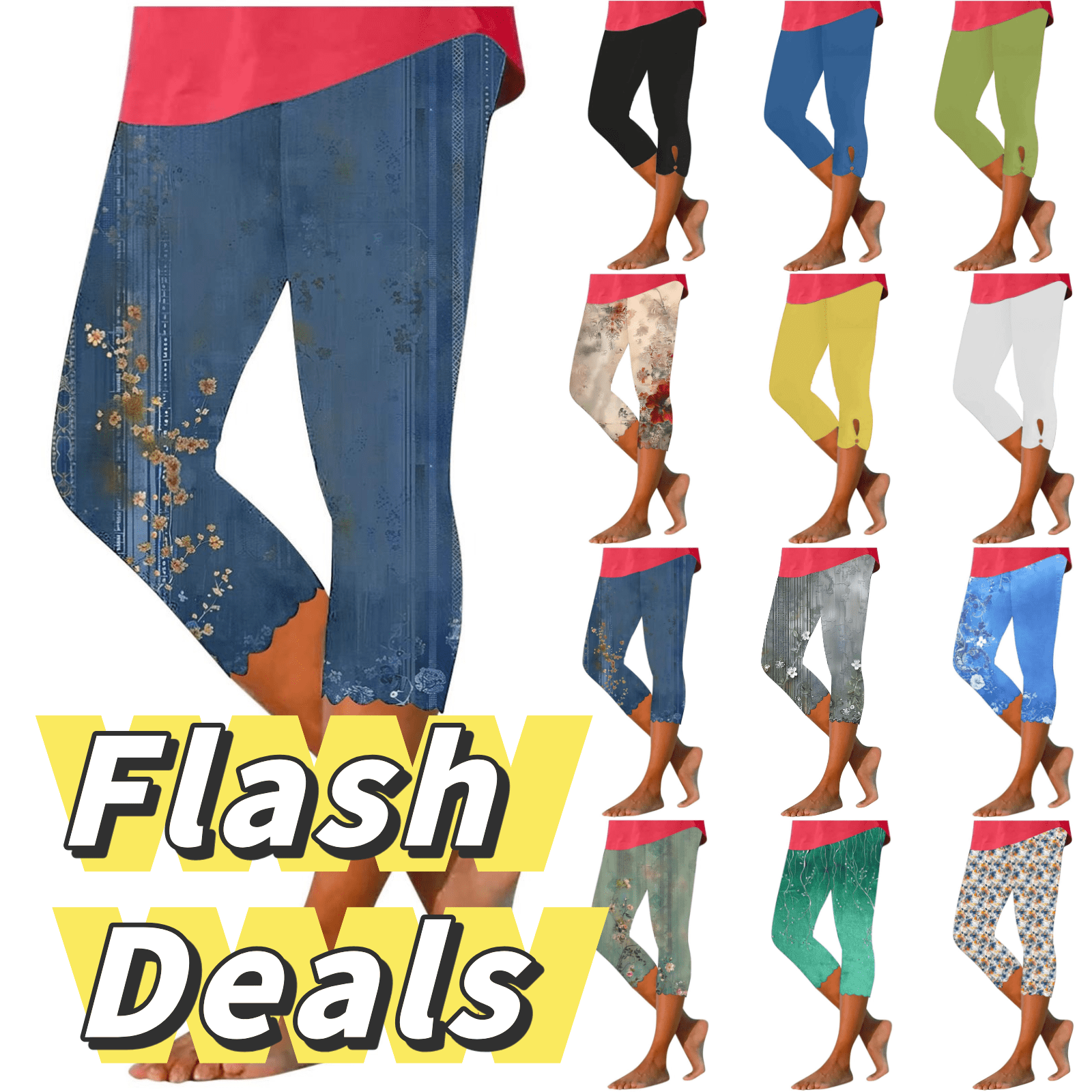 Womens Leggings Under $10 Womens Capri Leggings Summer Plus Size Capris Workout Yoga High Waisted Capri Pants Casual Pull on Capris with Pockets Stretchy Leggings Compression Pants Xxxl