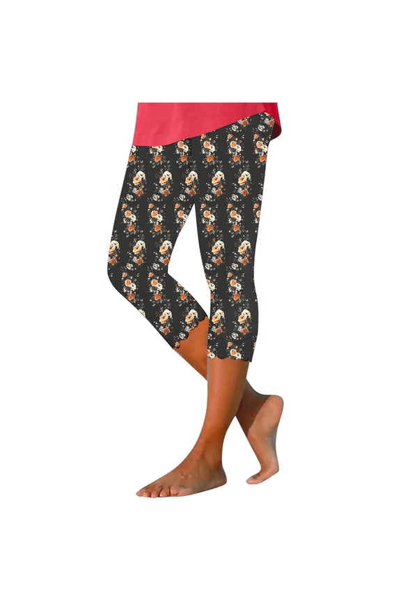 Womens Leggings Womens Capri Leggings Summer Plus Size Capris Workout Yoga High Waisted Capri Pants Casual Pull on Capris with Pockets Stretchy Leggings Compression Pants Xxl