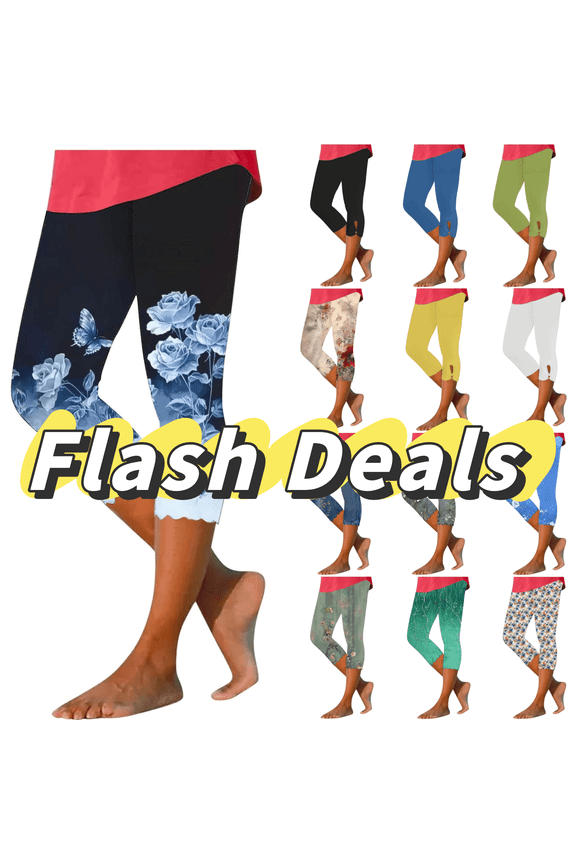 Womens Leggings Womens Capri Leggings Summer Plus Size Capris Workout Yoga High Waisted Capri Pants Casual Pull on Capris with Pockets Stretchy Leggings Compression Pants Xl