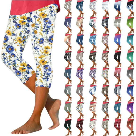 Womens Leggings Womens Capri Leggings Summer Plus Size Capris Workout Yoga High Waisted Capri Pants Casual Pull on Capris with Pockets Stretchy Leggings Compression Pants Xxxl