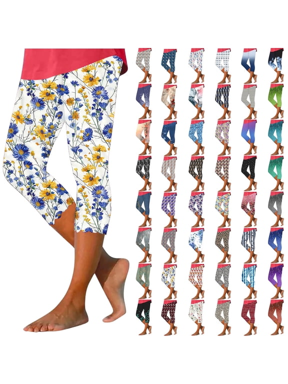 Womens Leggings Womens Capri Leggings Summer Plus Size Capris Workout Yoga High Waisted Capri Pants Casual Pull on Capris with Pockets Stretchy Leggings Compression Pants Xxxl
