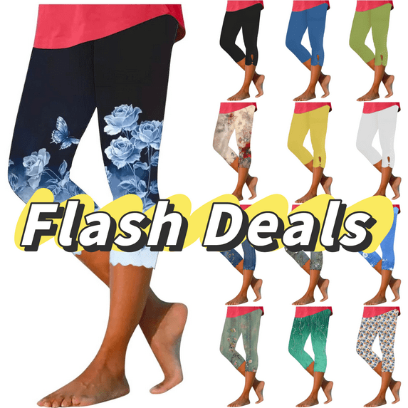 Womens Leggings Clearance Under $10 Womens Capri Leggings Summer Plus Size Capris Workout Yoga High Waisted Capri Pants Casual Pull on Capris with Pockets Stretchy Leggings Compression Pants Xxxxl