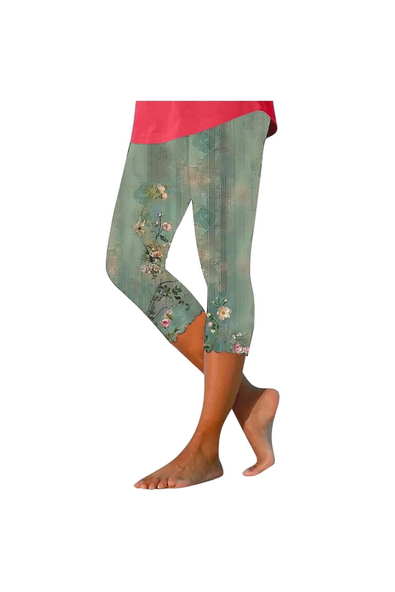 Womens Leggings Womens Capri Leggings Summer Plus Size Capris Workout Yoga High Waisted Capri Pants Casual Pull on Capris with Pockets Stretchy Leggings Compression Pants Xl