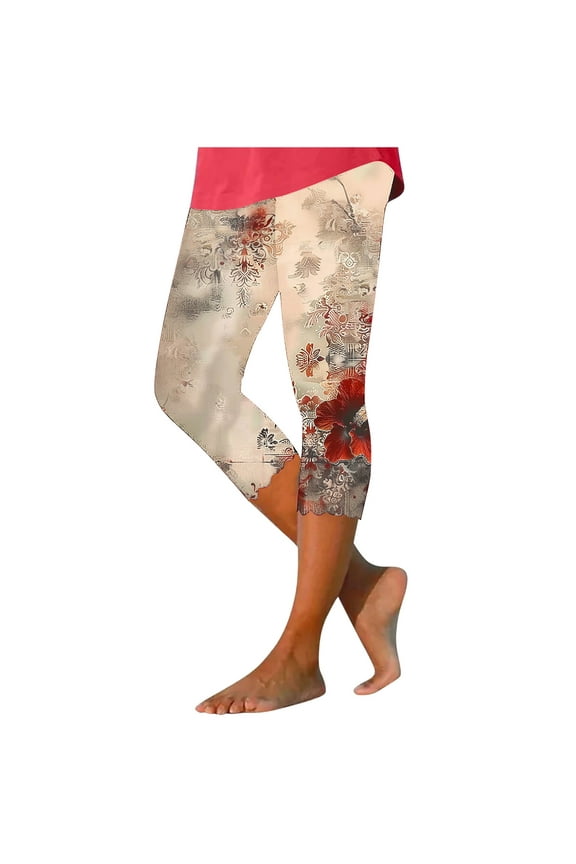 Womens Leggings Womens Capri Leggings Summer Plus Size Capris Workout Yoga High Waisted Capri Pants Casual Pull on Capris with Pockets Stretchy Leggings Compression Pants Xxxxl