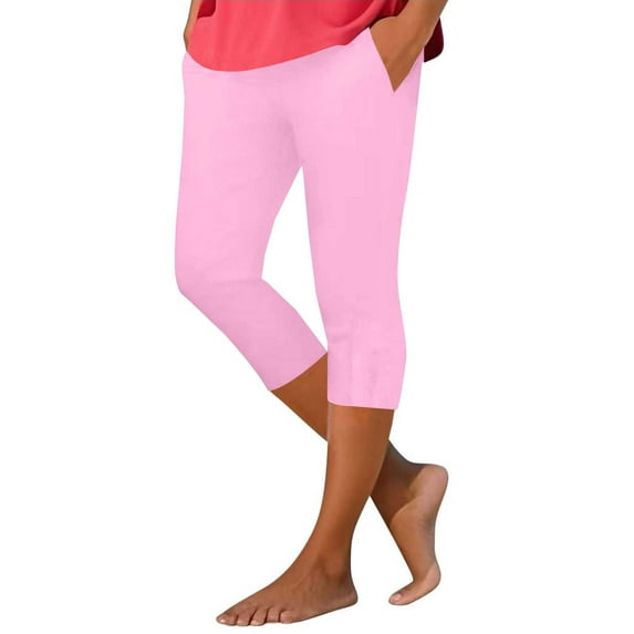 Womens Leggings, Comdrip Leggings Women's 3/4 Summer Sports Jogging Bottoms High Elastic Waist Yoga Trousers Casual Slim Fit Running Leggings with Pockets Pink 2XL