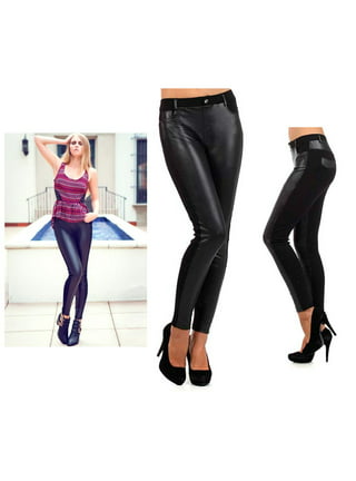 Hybrid & Company Women's Skinny Fashion High Rise Wet Look Liquid Leggings  Pants L44974 Black XS at  Women's Clothing store