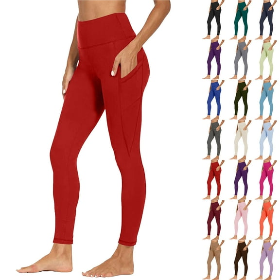 Womens Leggings High Waist Running Workout Yoga Pants with Side Pocket Fitness Sports Running Yoga Athletic Pants