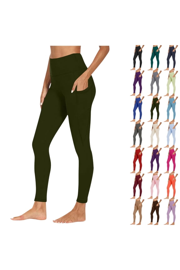 Womens Leggings High Waist Running Workout Yoga Pants with Side Pocket Fitness Sports Running Yoga Athletic Pants