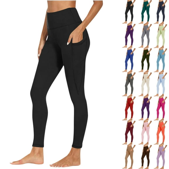 Womens Leggings High Waist Running Workout Yoga Pants with Side Pocket Fitness Sports Running Yoga Athletic Pants