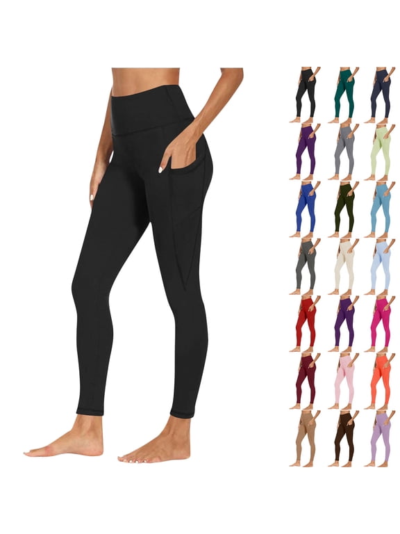 Womens Leggings High Waist Running Workout Yoga Pants with Side Pocket Fitness Sports Running Yoga Athletic Pants
