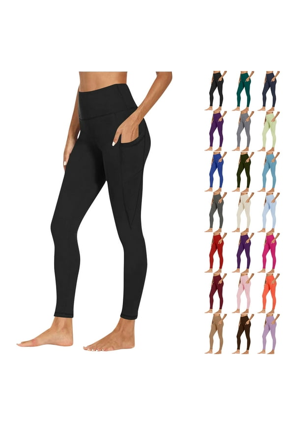 Womens Leggings High Waist Running Workout Yoga Pants with Side Pocket Fitness Sports Running Yoga Athletic Pants