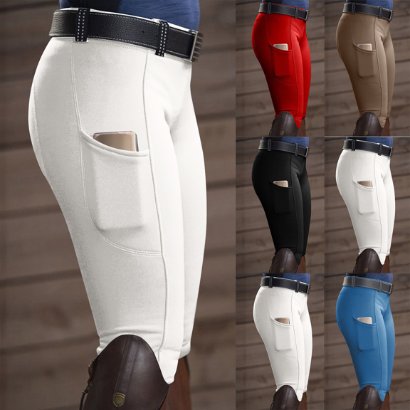 Womens Leggings High Waist Stretch Comfort Riding Pants with Pockets Fit Workout Tummy Control Equestrian Womens Tights