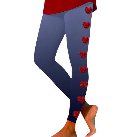 Womens Leggings Ladies Leisure Printed Yoga Pants Soft Elastic Comfortable Slim Fit Valentine's Day Leggings Navy XL