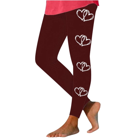 Womens Leggings Pants Ultra Soft Brushed Valentine's Day Printed Casual Hip Lifting Yoga Pants Wine XXXL