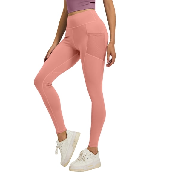 Womens Leggings, Prolriy Women's Yoga Leggings with Side Pockets, Peach Sport Running Wear Workout Pants for Women Orange M