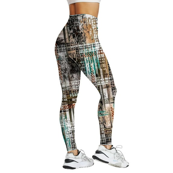Womens Leggings Tummy Control Print High Waist Tights Fitness Lifting Yoga Pants,Brown,2XL