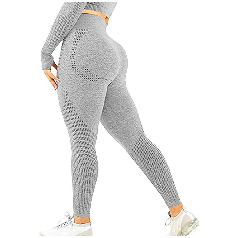 Womens Leggings Tummy Control Pure Color -Lifting Fitness High-Waist Yoga  Pants Gray S