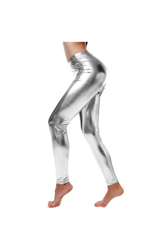 Womens Leggings Tummy Control Waist Wet Yoga Pants,White,XL