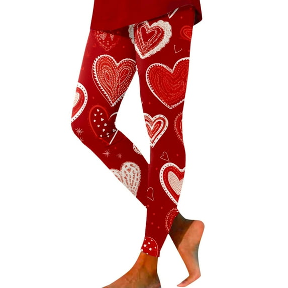Womens Leggings Women's Slim Fit Valentine's Day Printed Leggings Elastic Comfortable Lifting High Waist Fitness Yoga Pants Red S