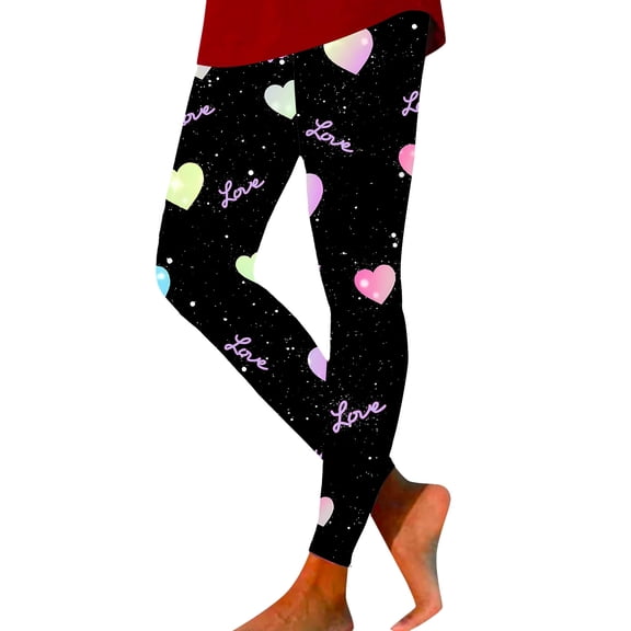 Womens Leggings Womens Valentine's Day Casual Love Printing Leggings Tight Lifting Elastic Soft Comfortable Pants Pink S