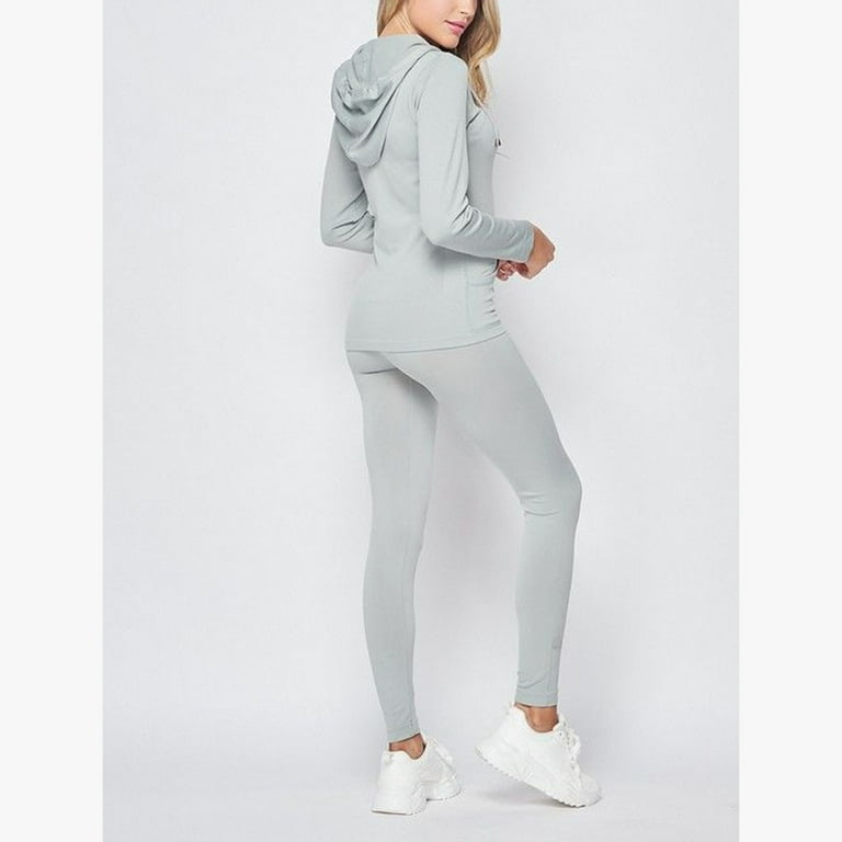 Womens Leggings and Hoodie 2 Piece Set Activewear Pants Zip Up Jacket Outfit Grey One Size Walmart