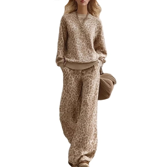 Womens Leopard 2 Piece Sets Oversized Hoodies Straight Leg Sweatpants Leopard Print M
