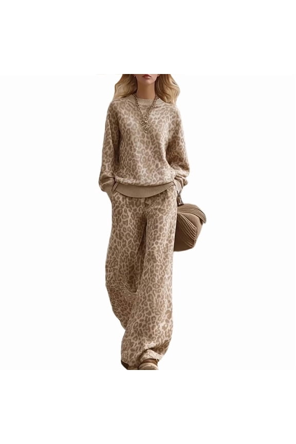 Womens Leopard 2 Piece Sets Oversized Hoodies Straight Leg Sweatpants Leopard Print S