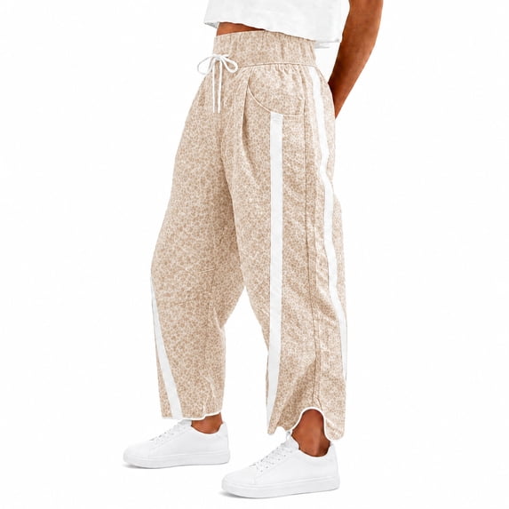 Womens Leopard Baggy Wide Leg Track Pants Elastic Waist Y2K Sweatpants