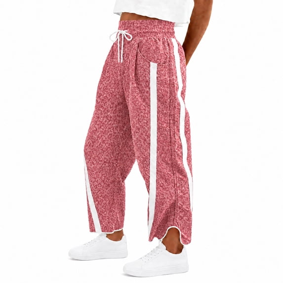 Womens Leopard Baggy Wide Leg Track Pants Elastic Waist Y2K Sweatpants