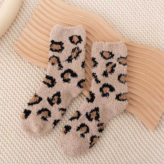 Womens Leopard Fuzzy Socks Soft Cozy Fluffy Slipper Winter Thick Warm Plush Sleeping Christmas Socks C