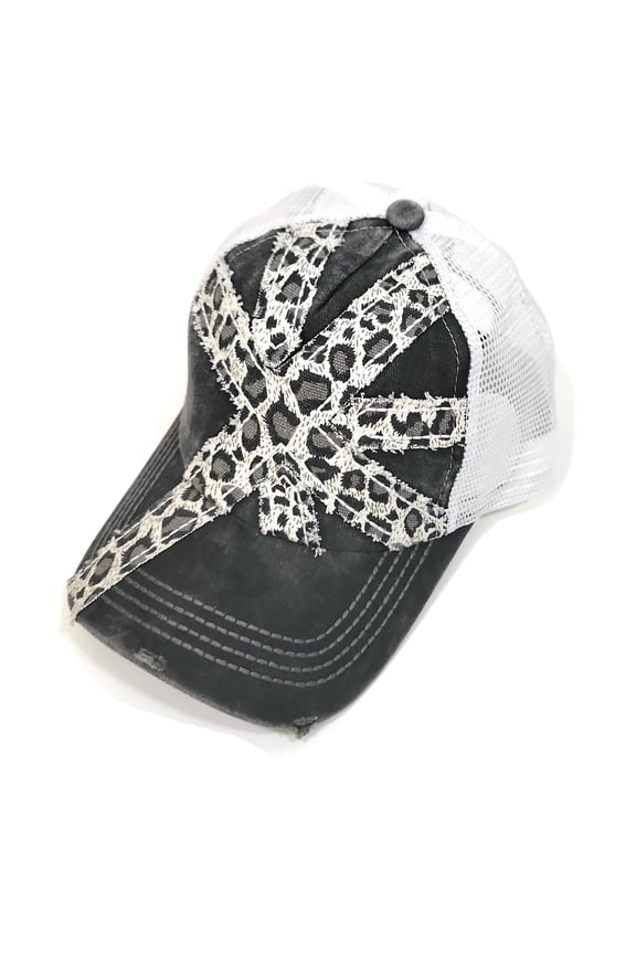 Womens Leopard Hat Cheetah Vented Mesh Adjustable Baseball Cap Black Gray White