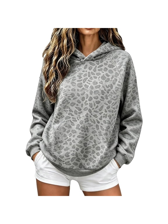 Womens Leopard Hoodie Oversized Y2k Cheetah Print Sweatshirt with Pockets'S