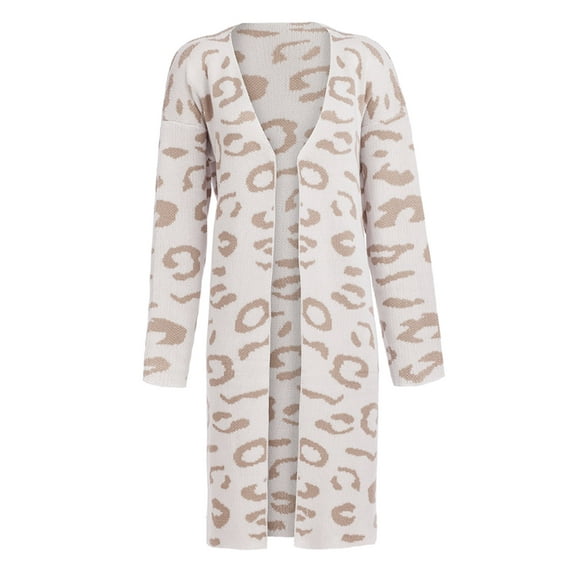 Womens Leopard Knit Cardigan Fashion Loose Slouchy Sweater Front Open Knit Coat