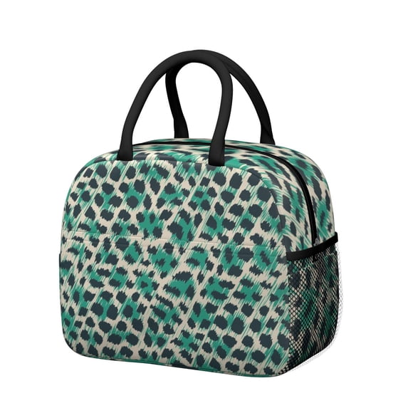Womens Leopard Pattern with Green and Black Spots Lunch Box for Work,Insulated Lunch Bag for Women,Loncheras Para Mujer,Leakproof Adult Lunch Bag for Work,Beach,Travel,Picnic,Camping