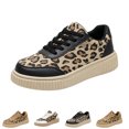 thumbnail image 1 of Womens Leopard Print Casual Flat Shoes Low Top Lace Up Sneaker Everyday Walking Footwear, 1 of 4