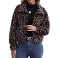 thumbnail image 1 of Womens Leopard Print Fleece Coat, Fashion Jacket Faux Fur Cardigan Overcoat Leopard Print XL, 1 of 9