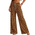 thumbnail image 1 of Womens Leopard Print Pants Casual Elastic Waist Wide Leg Pants Loose Fit Lounge Trousers with Pockets, 1 of 5