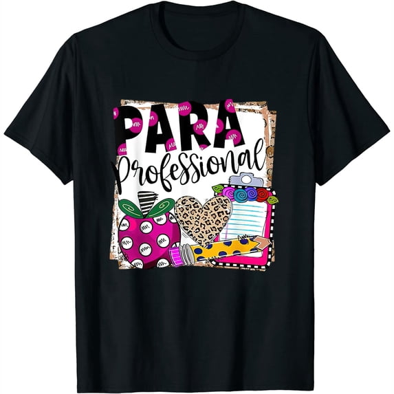 Womens Leopard Print Paraprofessional Teacher Kids Back To School T-Shirt Black Large