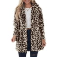 thumbnail image 1 of Womens Leopard Print Plush Jacket Stand Collar Zip Up Thickened Fleece Coat Winter Loose Fit Long Sleeve Warm Cardigan with Pockets Double Sided Soft Outwear Beige L, 1 of 5