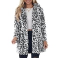 thumbnail image 1 of Womens Leopard Print Plush Jacket Stand Collar Zip Up Thickened Fleece Coat Winter Loose Fit Long Sleeve Warm Cardigan with Pockets Double Sided Soft Outwear White S, 1 of 5