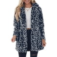 thumbnail image 1 of Womens Leopard Print Plush Jacket Stand Collar Zip Up Thickened Fleece Coat Winter Loose Fit Long Sleeve Warm Cardigan with Pockets Double Sided Soft Outwear Blue XL, 1 of 4