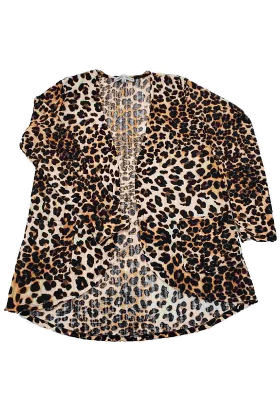 Womens Leopard Print Ribbed Long Sleeve Lightweight Cardigan Sweater Top L