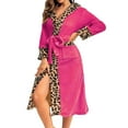 thumbnail image 1 of Womens Leopard Print Robe with Hood Soft Fuzzy Long Bathrobe Housecoat with Pockets & Belt Bathrobes Sleepwear Hot Pink L, 1 of 7