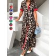 thumbnail image 1 of Womens Leopard Print Shirt Dress With Red Contrast Trim, Short Sleeve, Button Front, Maxi Length, 1 of 5