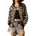 thumbnail image 1 of Womens Leopard Print Striped Patchwork Button Front Cropped Knit Cardigan Black XL, 1 of 9
