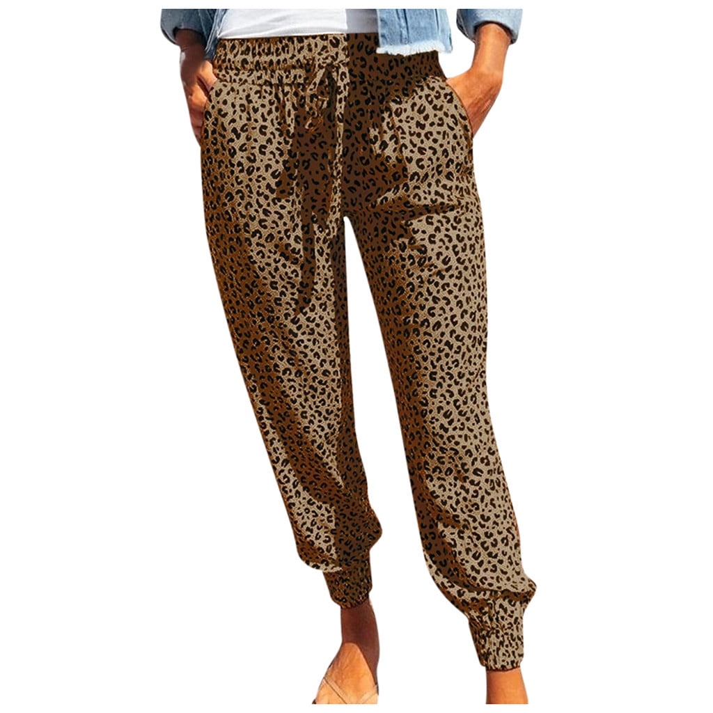 Womens Leopard Print Sweatpants Drawstring Jogger Sweat Pants Workout Trousers Walmart