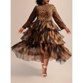thumbnail image 1 of Womens Leopard Print Tiered Maxi Dress Long Sleeve Crew Neck Ruffle Chiffon A-Line Long Dress, 1 of 3