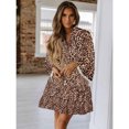 thumbnail image 1 of Womens Leopard Print V-Neck Long Sleeve Shirt Dress - Loose Fit, Button-Up, Ruffled Hem, Casual Elegant, 1 of 4